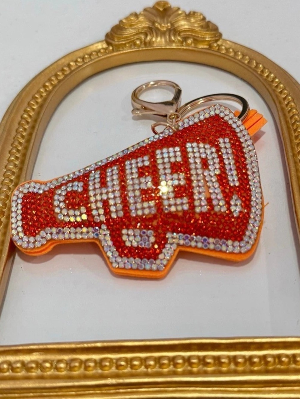 New Orange Rhinestone Cheerleader Keychain